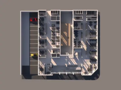 University High School 3 exterior and interior with furniture 3D model