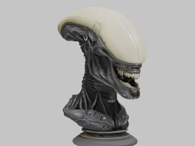 Alien Xenomorph Elongated Skull Head Bust High-Poly Sci-Fi  3D model