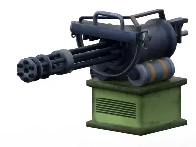 Low Poly Minigun Turret Prop Game Ready Sci Fi Weapon Low-poly 3D model