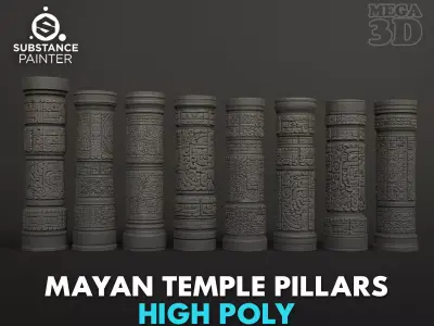High poly Black Mayan Temple Pillar 230812 3D model