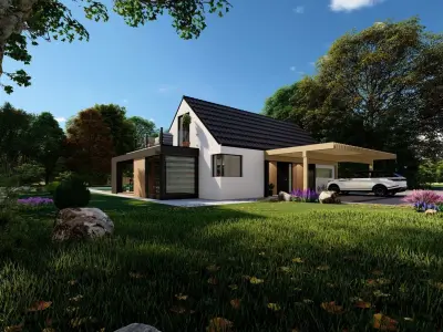 modern house with swimming pool exterior Low-poly 3D model