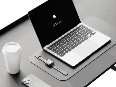 Workplace 6 desk with chair and laptop 3D model