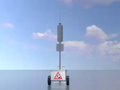 Mobile construction site traffic light Red Low-poly 3D model