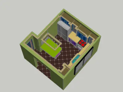 kitchen and living room 3D model