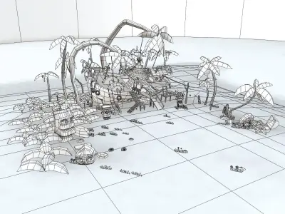 Cartoony Shipwreck Scene Low-poly 3D model