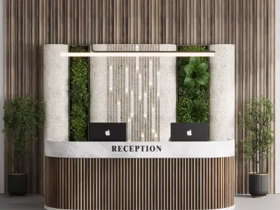 Reception Desk and Wall decor - office furniture 15 Low-poly 3D model