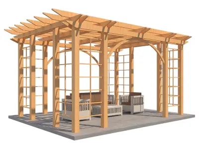 8 Pergolas Set 1 wooden pergola with arched roof Low-poly 3D model