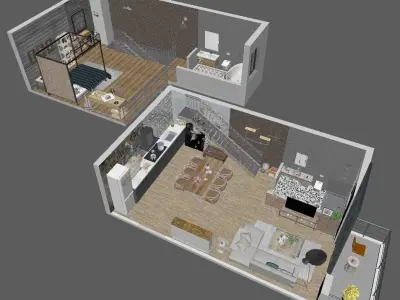 Loft apartment floorplan 3D model