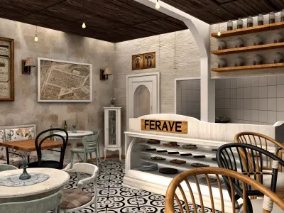 Cafe Interior Design Low-poly 3D model