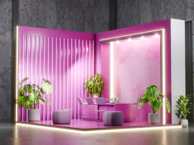 High Quality 3D Modern Exhibition Booth LED Minimalist Aesthetic 3D model