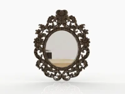 Floral Wood Carving Mirror - Glass 3D model
