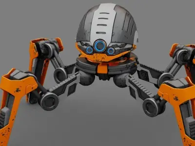 Spider Droid Combat rigged - animated character 3D model