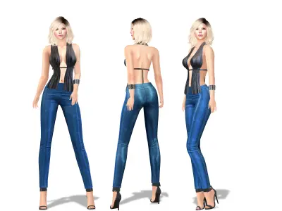 Shiny Metallic Club Outfit Pants Top Bracelet Low-poly 3D model