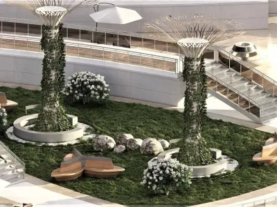 landscape - Public garden  Low-poly 3D model