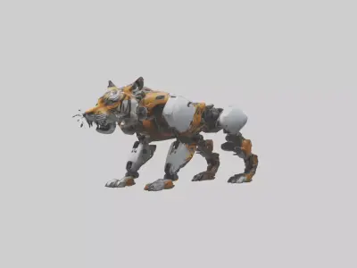 Robot version of a tiger model Low-poly 3D model