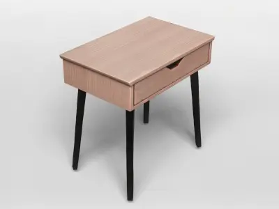 Modern Wooden Side Table with Drawer and Metal Legs 3D model