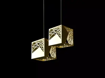 3d chandelier pendant light with two cubes hanging from it 3D model