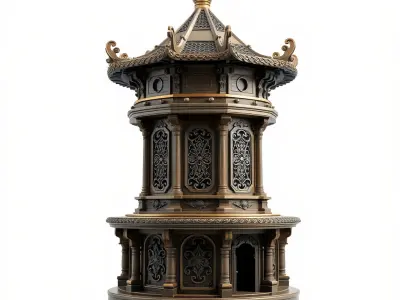 Intricate Drum Tower Architectural model pack Low-poly 3D model