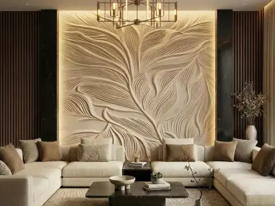Modern floral Relief Panel Wall Decor Set STL Mural CNC 364 3D model