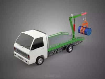 FLATBED TRUCK PICKUP CRANE LIFTING WINCH HOIST JIB DRUM BARREL 3D model