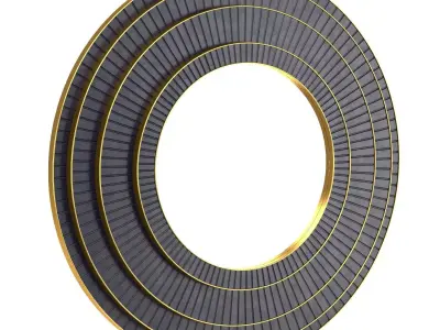 Parquet Black Brass Circle Mirror 3D model