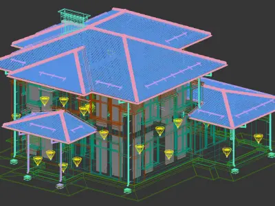 Model of a two-storey residential building in the Wright style 3D model