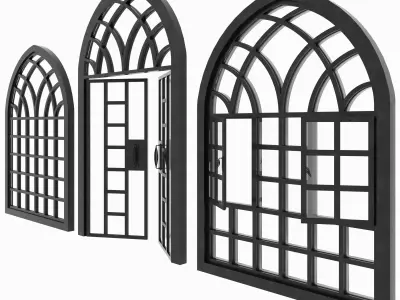 Arch Windows - Doors Animated Set 3D model