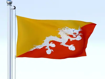 Animated Kingdom of Bhutan Flag Low-poly 3D model