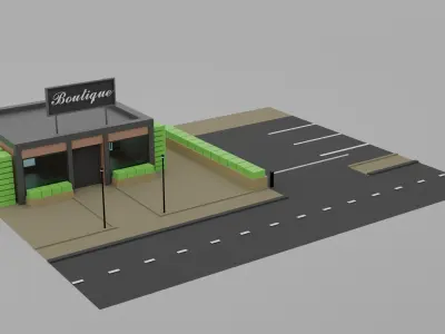 Low Poly Boutique coffee shop on side of road Low-poly 3D model