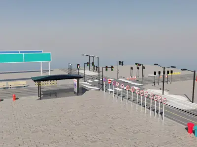 Road Assets Pack Urban Modular Set Low-poly 3D model