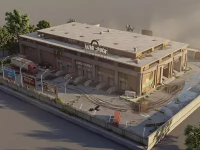 Truck Hangar Showrooms and Garage Low-poly 3D model