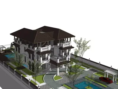Luxury Neoclassical Villa - Full Exterior - Landscape Design 3D model