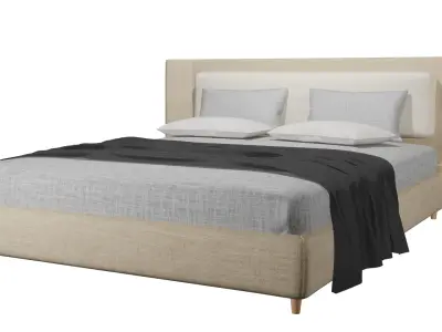 Queen Size Bed QFB-03v1 Low-poly 3D model