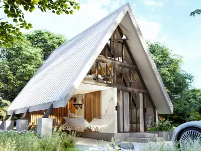 A-Frame House with Loft and Parking Modern Cabin 3D Model Low-poly 3D model