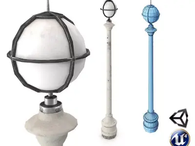 Retro Street Lamp Low poly 3d model Low-poly 3D model