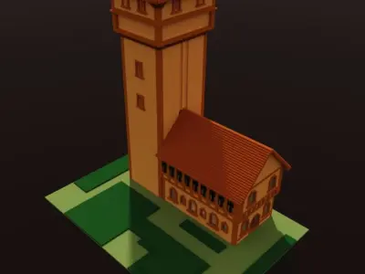 Town hall Low-poly 3D model