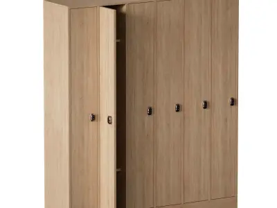 Wooden locker for changing room with electronic lock 3D model