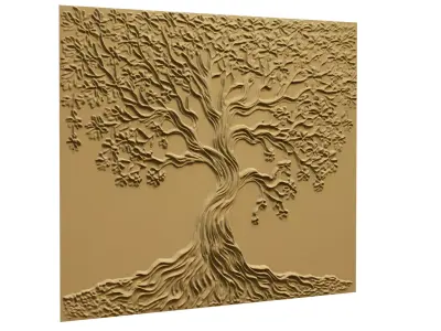 Modern Tree Decorative Relief Wall Decor Set STL Mural CNC 400 3D model