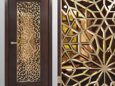 Set of interior doors with Arabic pattern stained glass 3D model
