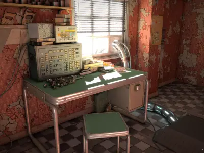 Post Apocalyptic Office  Low-poly 3D model