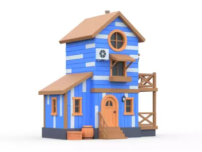 Wooden House A with UV Low-poly 3D model