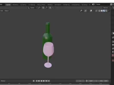 Wine Bottle and glass 3D model
