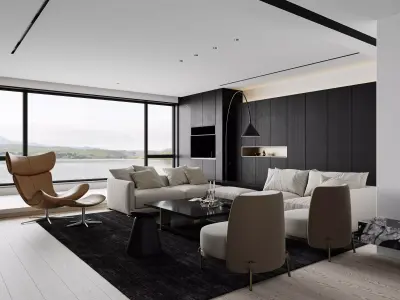 Modern minimalist living room 3D model 4