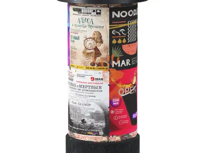 Pillar with poster Low-poly 3D model