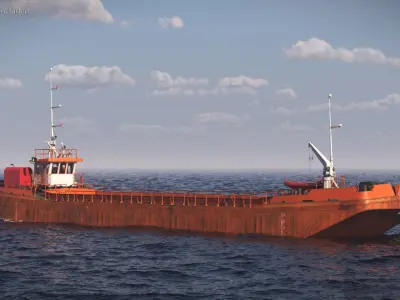  Split Hopper Barge Rusty Orange Rigged for Cinema 4D 