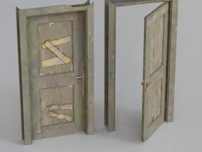 Interior Door 02 Variant 5 Damaged Wood PBR Game Ready Low Poly Low-poly 3D model