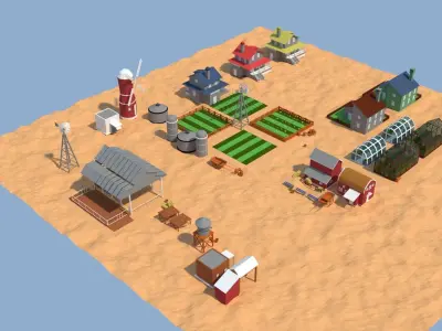 Low Poly Farm Complex Low-poly 3D model