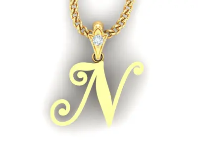 Alphabet V3 Light Gold  Font Pendant N 3D print model