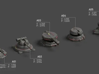 Turret Pack Low-poly 3D model purchase
