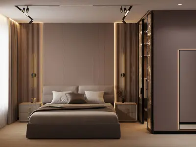 Bedroom in beige and gray tones 3D model